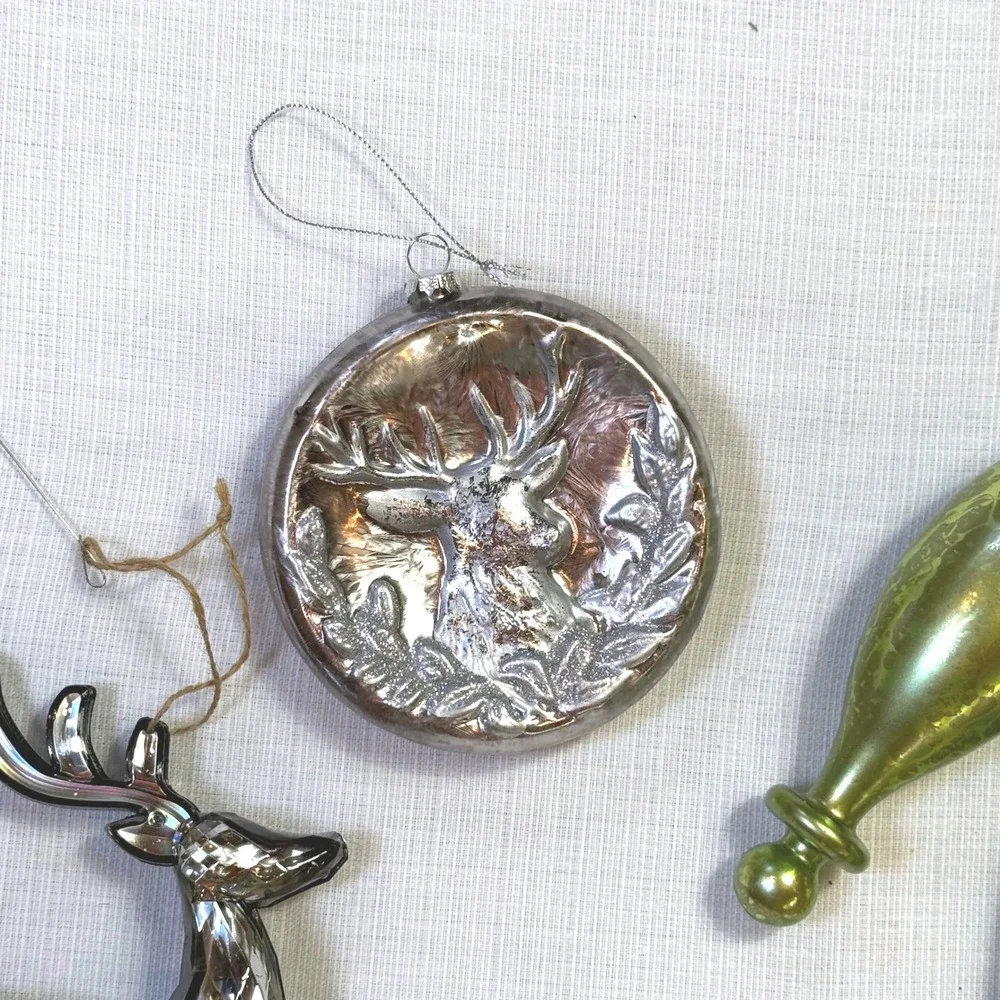 Vintage Christmas Ornaments Glass‎ Finials Silver Deer Angel Mid Century Lot